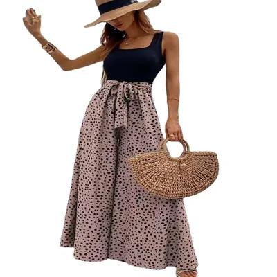 Women's Fashion Camisole Belt Jumpsuit Pink Leopard Print - Shop at LoveMi