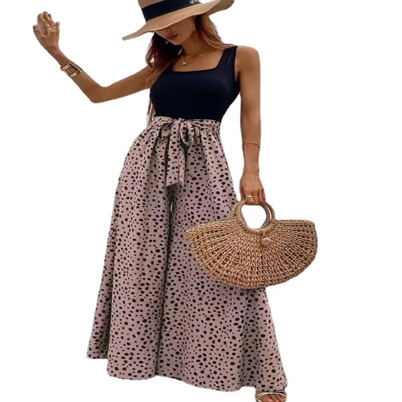 Women's Fashion Camisole Belt Jumpsuit Pink Leopard Print - Shop at LoveMi