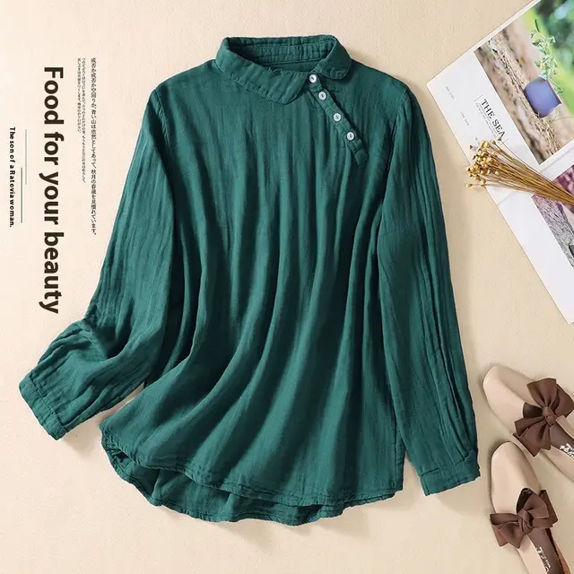 Women's Artistic Versatile Comfortable Casual Long sleeved Loose Composite Top Green - Shop at LoveMi
