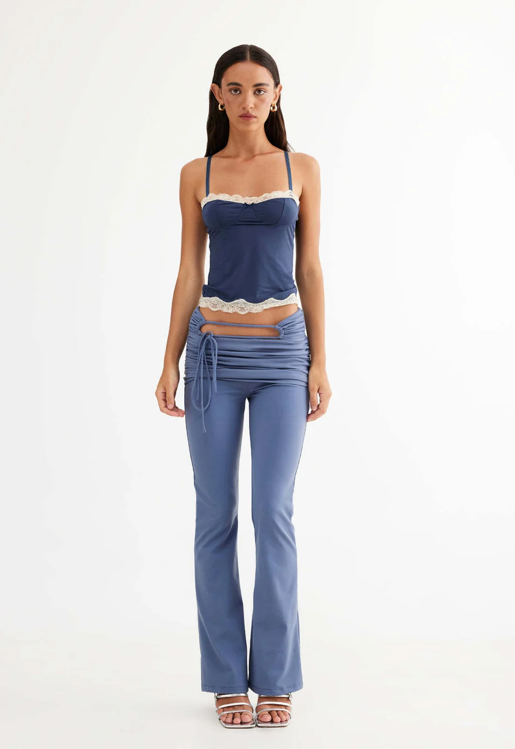 Summer Slim-fit Lace Splicing Sling Vest - Blue