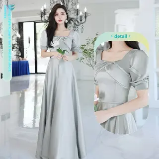 Avocado Green Sisters Group Dress Skirt Women Satin Spring - Type A Silver Gray