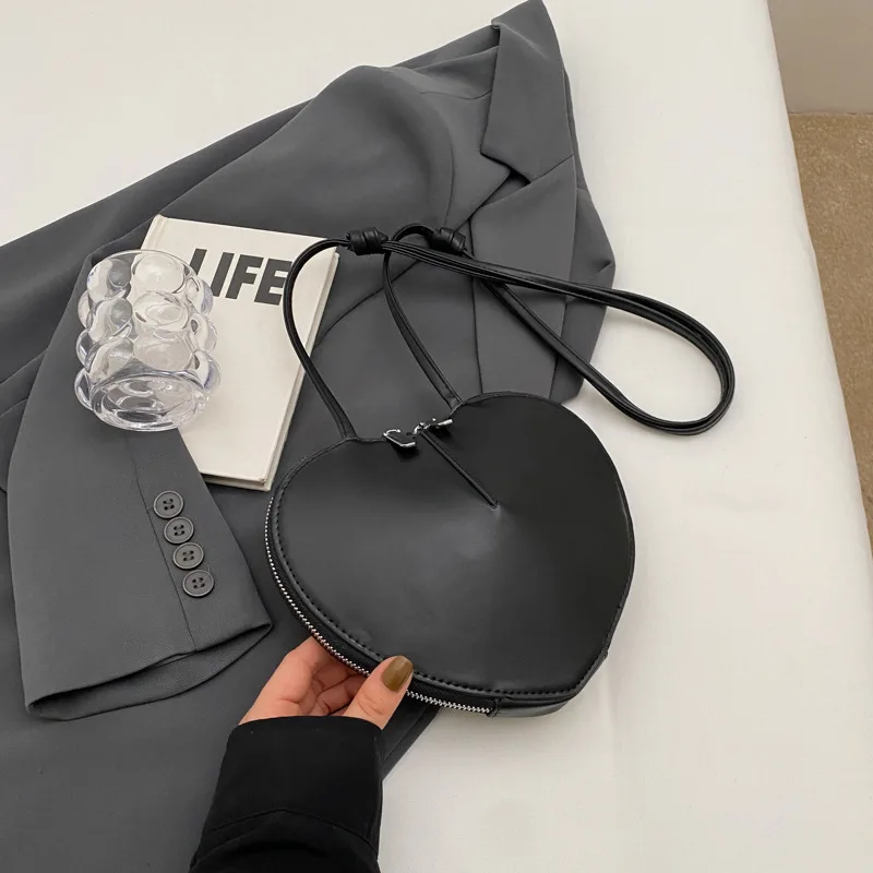 Versatile Crossbody Mini Heart Underarm Bag Black - Shop at LoveMi