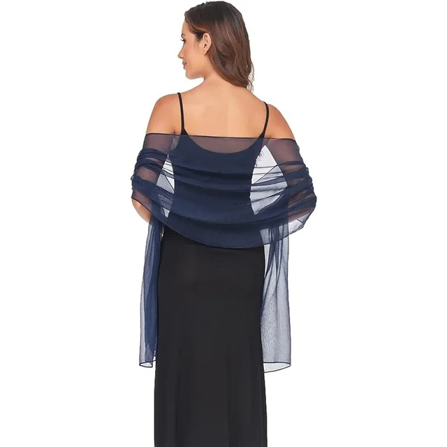 Sun Protection Clothing Chiffon Shawl Long Thin Silk Scarf Navyblue - Shop at LoveMi