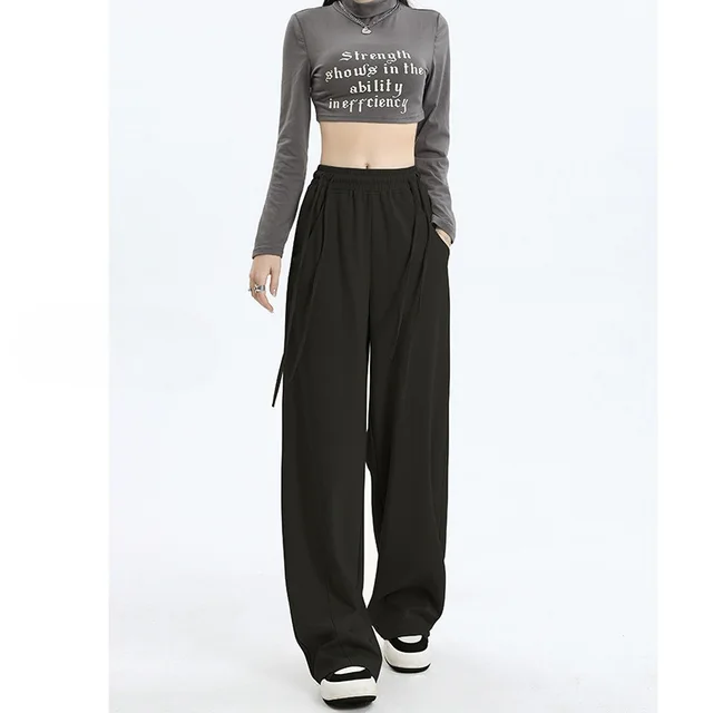 New High Waist Leisure Cargo Straight Wide Leg Track Sweatpants Jazz Dancing Pants Black Trousers - Shop at LoveMi
