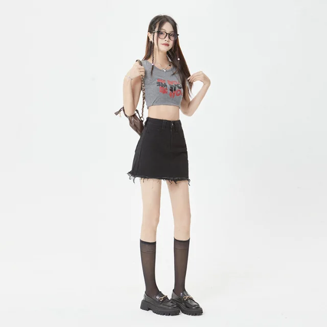 Summer Loose Light Color Raw Edge Hot Pants Black - Shop at LoveMi