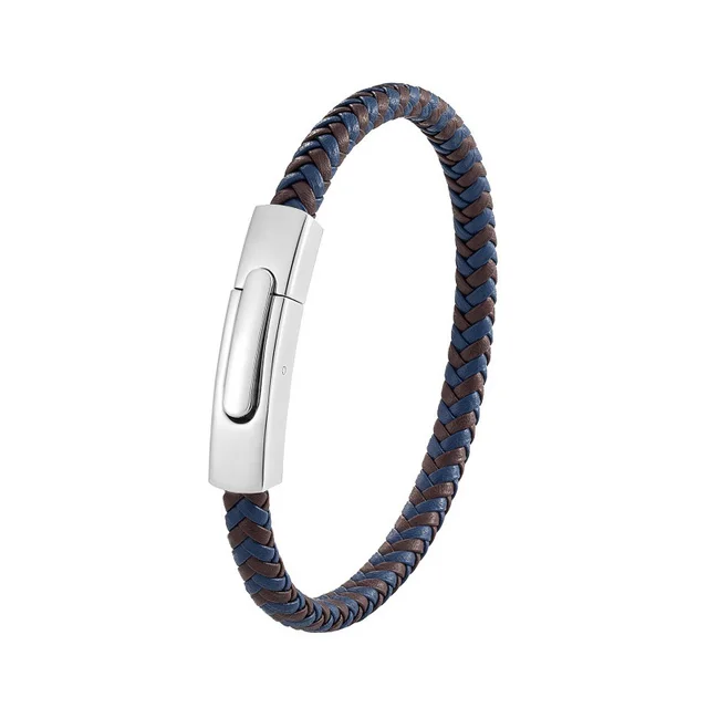 Men's Simplicity Fashion Woven Leather Bracelet Blue Brown - Shop at LoveMi