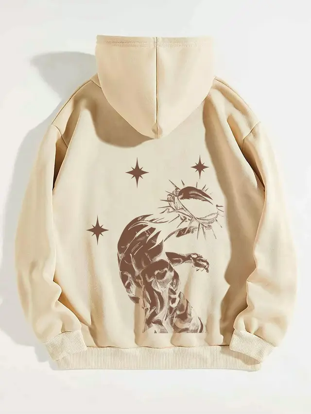 Women's Brushed Hoody Plain Letter Jesus Print Beige Brown - Shop at LoveMi