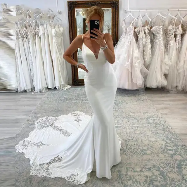 Bridal Backless Simple Satin Super Fairy Mori Style Trailing Strap Welcome Dress Pure White - Shop at LoveMi
