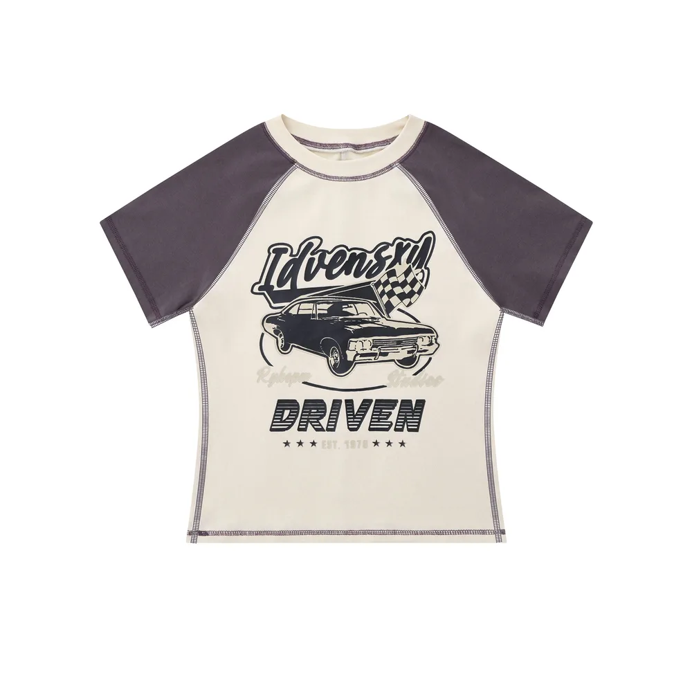 Real Shot American Retro Printed Short Sleeve T shirt Apricot - Shop at LoveMi