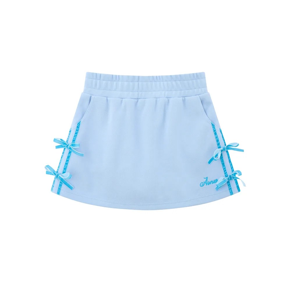 Women's Embroidered Bow Splicing Skirt Blue - Shop at LoveMi