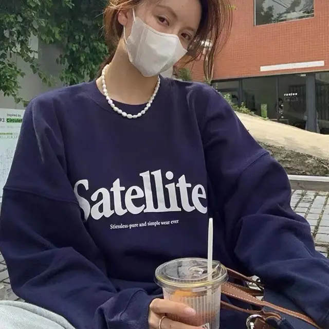 Retro Alphabet Sweater Women's Spring And Autumn New Loose Top Blue - Shop at LoveMi