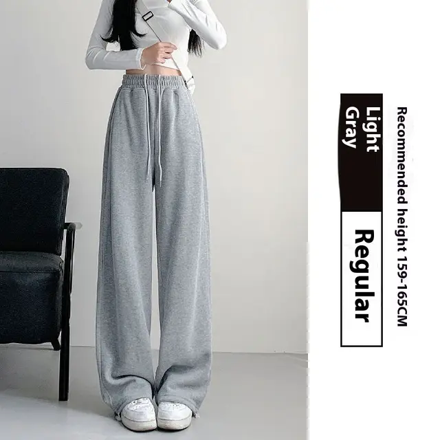 High Street Loose Wide Leg Leisure Ankle tied Sweatpants Light Gray Regular - Shop at LoveMi