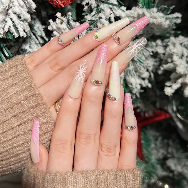 Wearable French style Snowflake Fake Nail Tip Jp1901 - Shop at LoveMi