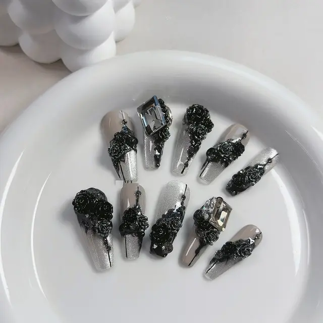 Black Rose Kelly Lace Cat Eye Sexy Manicure Customization Style As Shown In The Picture - Shop at LoveMi