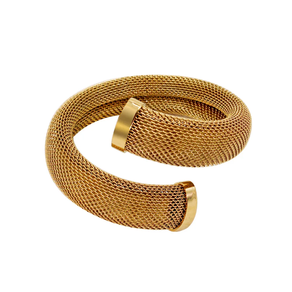 Women's Mesh Cross Stainless Steel Bracelet - 12Mm Glossy Gold - View 1