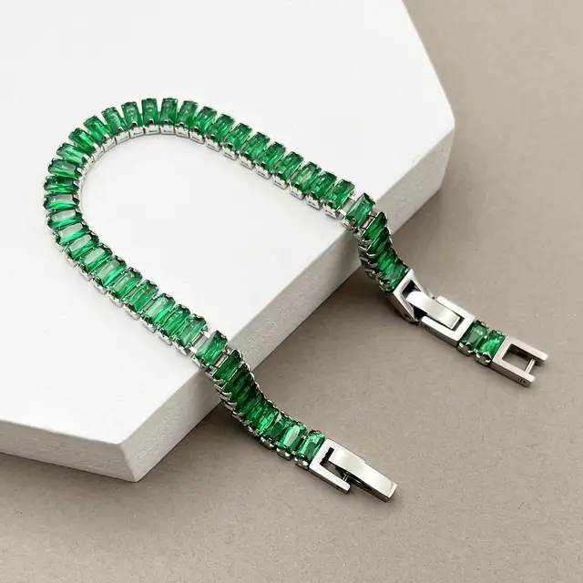 Geometric Inlaid Color Zircon Stainless Steel Bracelet Green - Shop at LoveMi