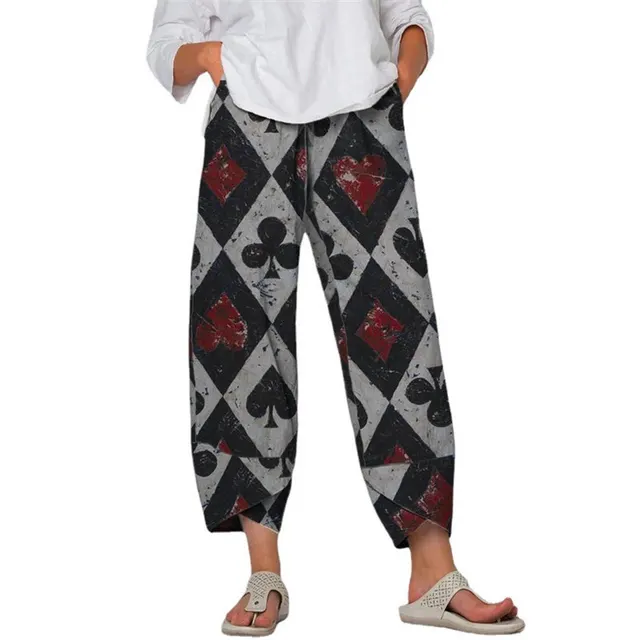 High Waist Gray Trousers Printed Stitching Loose Cropped Pants Checkered - Shop at LoveMi