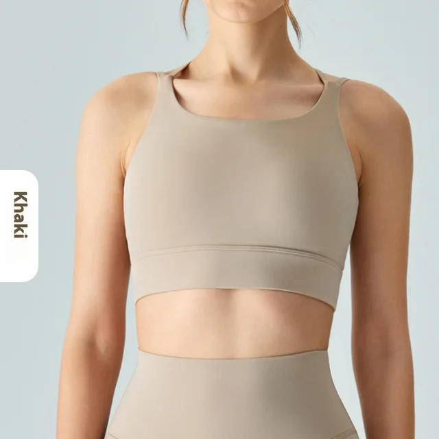 High Elastic Hem Sports Vest Seamless Khaki - Shop at LoveMi