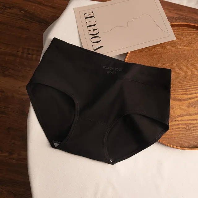 Printed Cotton Mid Waist Underwear Cotton Crotch Black - Shop at LoveMi
