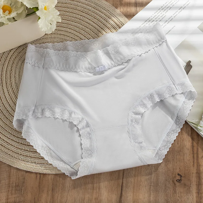 Mulberry Silk Crotch Mid Waist Traceless Triangle Lace Panties - Sky Blue