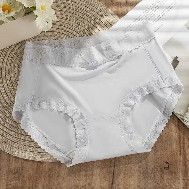 Mulberry Silk Crotch Mid Waist Traceless Triangle Lace Panties Sky Blue - Shop at LoveMi