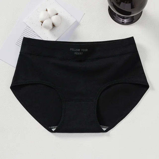 Cotton 7A Antibacterial Printed Cotton Mid Waist Underwear Black - Shop at LoveMi