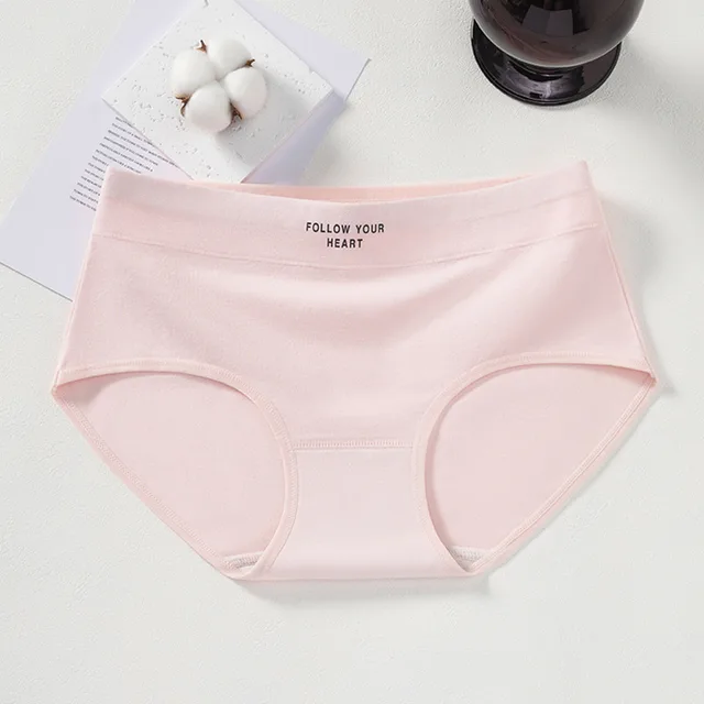 Cotton 7A Antibacterial Printed Cotton Mid Waist Underwear Light Elegant Pink - Shop at LoveMi
