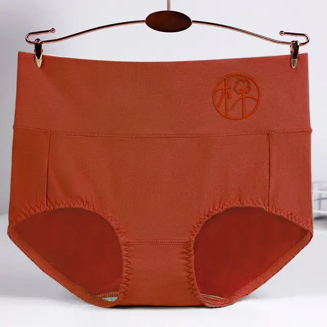 Graphene Antibacterial Women's Cotton High Waist Print Underwear Brick Red - Shop at LoveMi