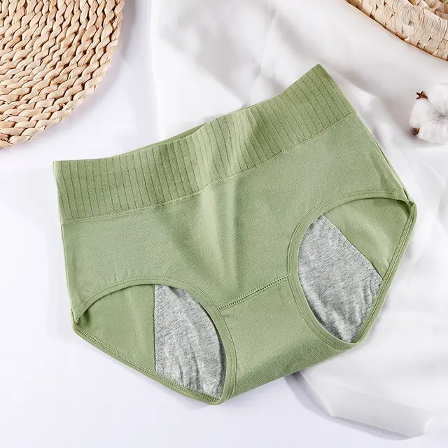Women's Physiological Underwear Pure Cotton Side Leakage Prevention Smog Green - Shop at LoveMi