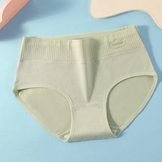 7A Antibacterial Pure Cotton Women's Underwear Printed Mid Waist Cotton Elegant Green - Shop at LoveMi