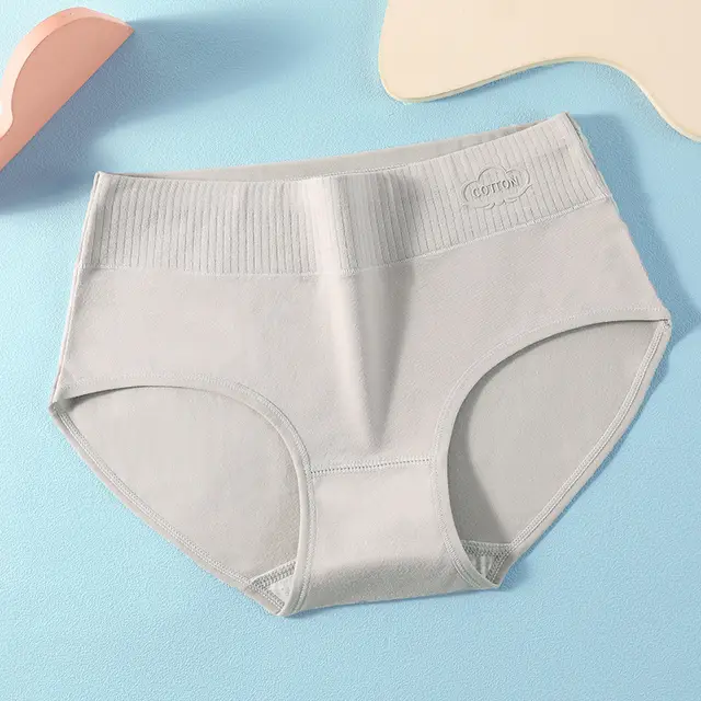 7A Antibacterial Pure Cotton Women's Underwear Printed Mid Waist Cotton Light Gray - Shop at LoveMi