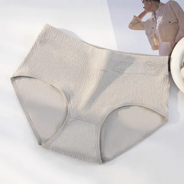 Graphene Antibacterial Printed Mid Waist Texture Cotton Underwear Light Gray - Shop at LoveMi