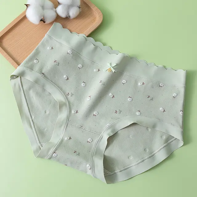 New Cotton Printed Mid Waist Seamless Underwear Elegant Green - Shop at LoveMi