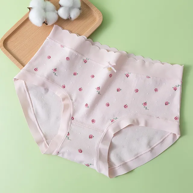 New Cotton Printed Mid Waist Seamless Underwear Light Elegant Pink - Shop at LoveMi