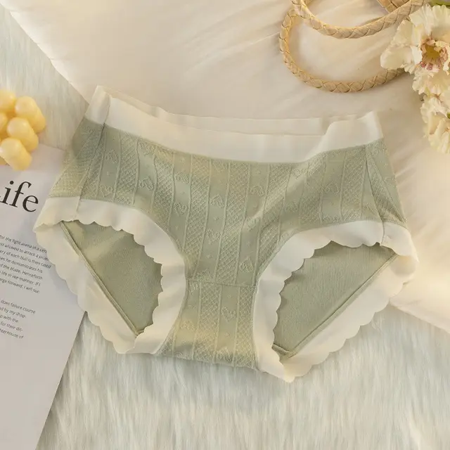 Mid waist Comfortable Breathable Briefs Female Gentle Jacquard Elegant Green - Shop at LoveMi