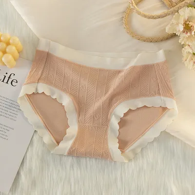 Mid waist Comfortable Breathable Briefs Female Gentle Jacquard Elegant Orange - Shop at LoveMi