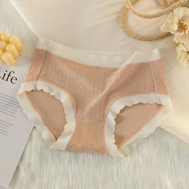 Mid waist Comfortable Breathable Briefs Female Gentle Jacquard Elegant Orange - Shop at LoveMi