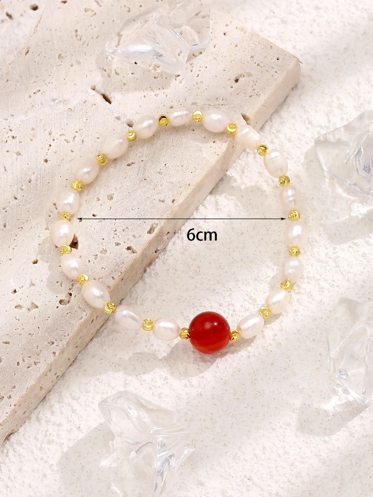 Freshwater Pearl Small Pearl Pull Bracelet Women's Retro - Red Agate Pearl Bracelet