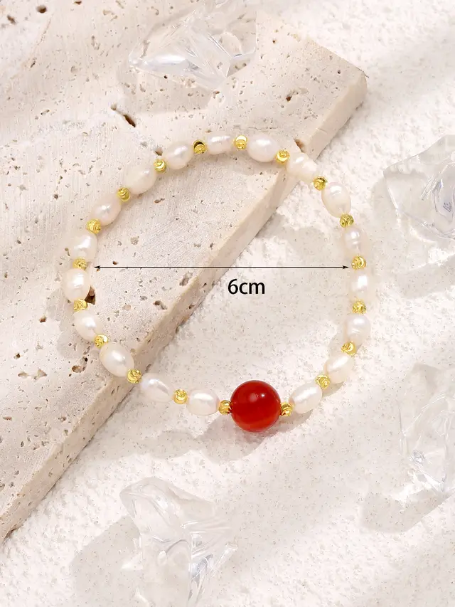 Freshwater Pearl Small Pearl Pull Bracelet Women's Retro Red Agate Pearl Bracelet - Shop at LoveMi
