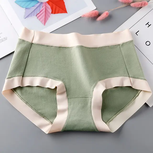 Cotton Mid Waist Seamless Briefs Graphene Antibacterial Bottom Crotch Smog Green - Shop at LoveMi