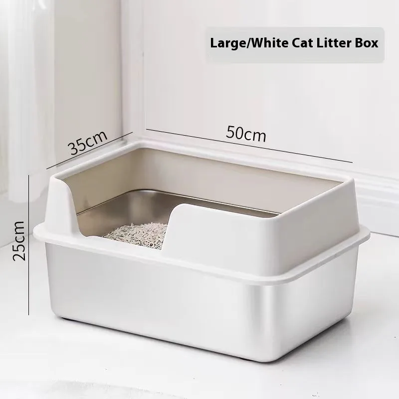 Stainless Steel Litter Box High Fence Anti splash White - Shop at LoveMi