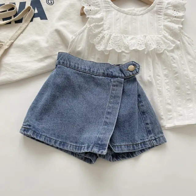 Girls Denim Skirted Leggings Summer New Button Versatile Blue - Shop at LoveMi