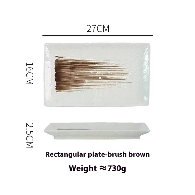 Japanese Style Ceramic Plate Rectangular Sushi Plate Plate Dish Household Hotel Tableware Brush Brown - Shop at LoveMi