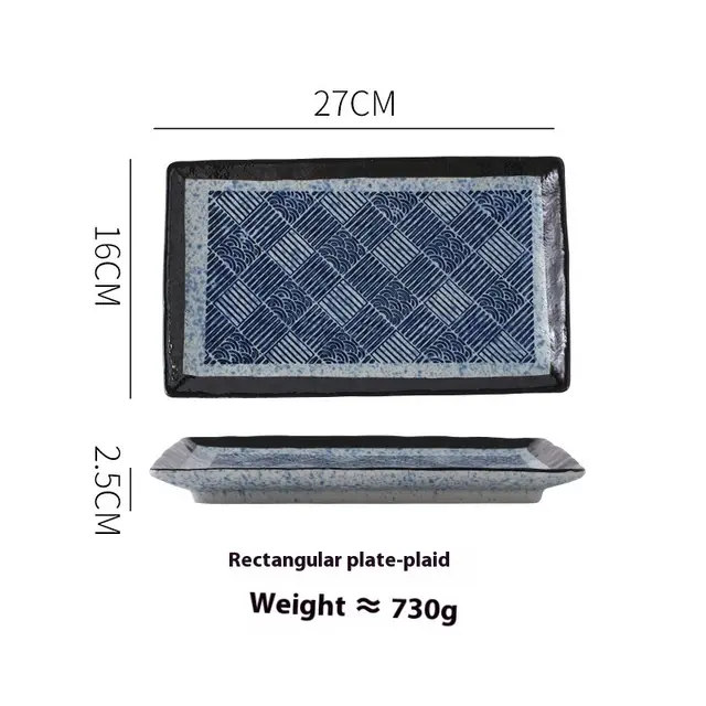 Japanese Style Ceramic Plate Rectangular Sushi Plate Plate Dish Household Hotel Tableware Plaid - Shop at LoveMi