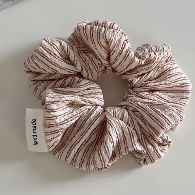 Casual Sports Style Striped Bubble Large Intestine Retro Hair Ring Hair Rope Cameo Brown Stripes - Shop at LoveMi