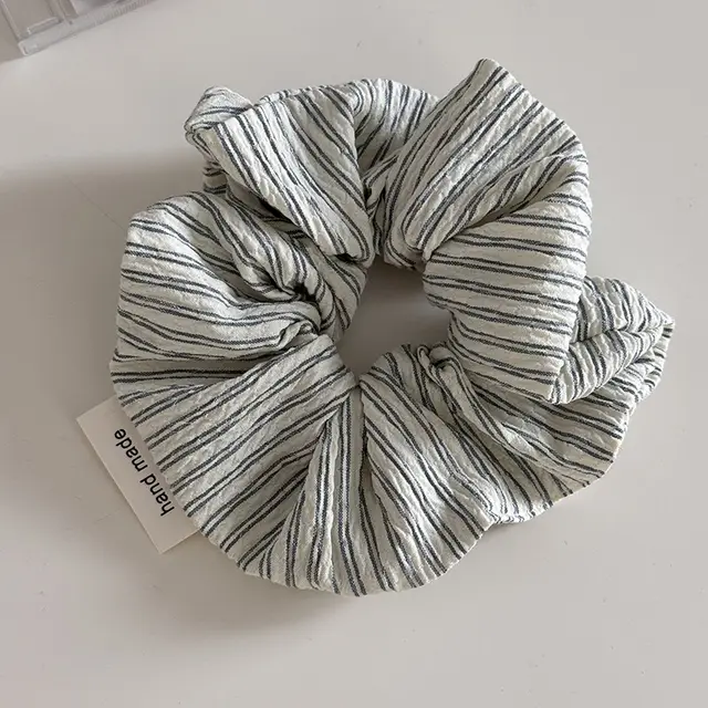 Casual Sports Style Striped Bubble Large Intestine Retro Hair Ring Hair Rope Green Stripes - Shop at LoveMi
