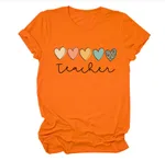 Round Neck Short Sleeve T-shirt Plus Size Loose Trendy Casual Print Top Youth Half Sleeve - Orange