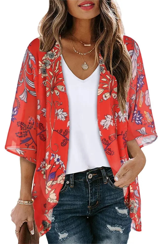 New Beach Bikini Sun Protective Blouse Vacation Chiffon Printed Cardigan Figure 10 - Shop at LoveMi