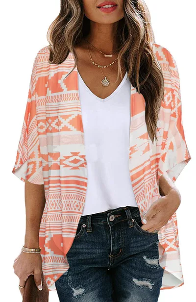 New Beach Bikini Sun Protective Blouse Vacation Chiffon Printed Cardigan Figure 11 M - Shop at LoveMi