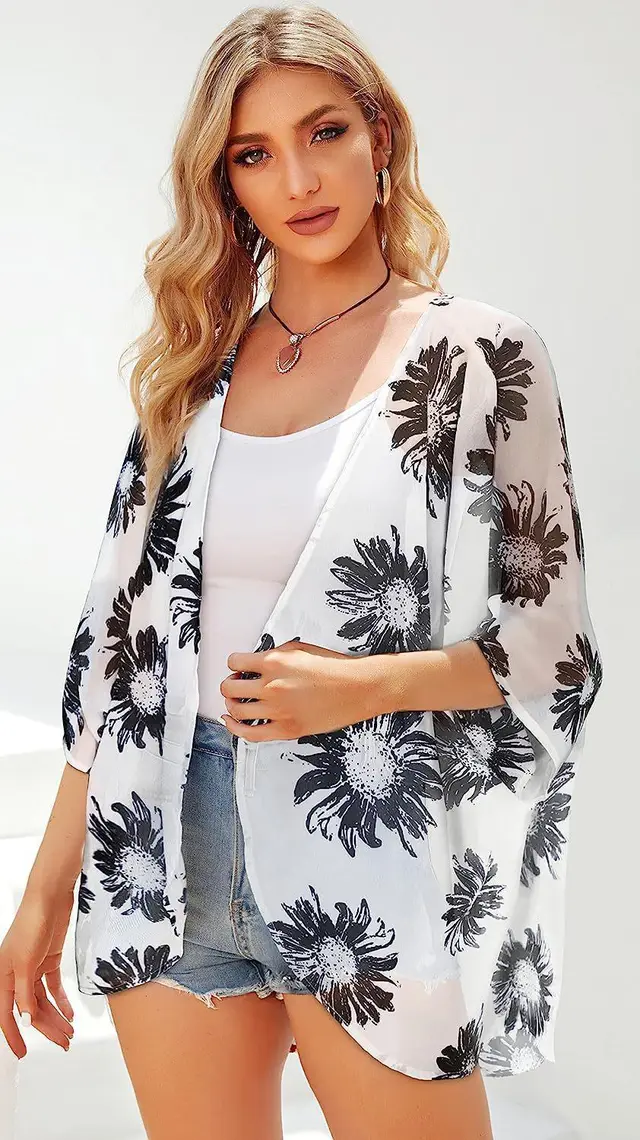 New Beach Bikini Sun Protective Blouse Vacation Chiffon Printed Cardigan Figure 7 - Shop at LoveMi